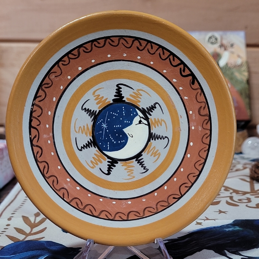 Hand-Painted Ceramic Plate with Moon Design